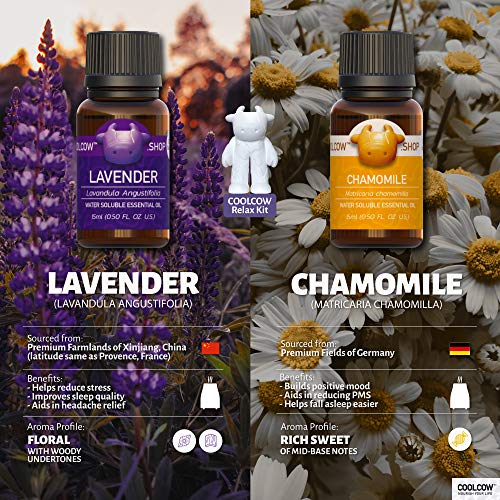COOLCOW Relax & Good Nite - 4 Aceites Esenciales de 15 ml, 100% Puros Calmantes Para Difusores de Aromaterapia, Aceites Esenciales de Lavanda, Manzanilla, Madera de Cedro, Incienso - Alivio Del Estrés