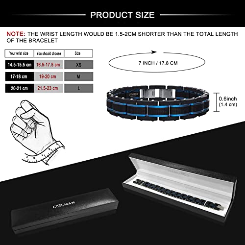 COOLMAN Pulseras Hombre Acero Inoxidable Pulsera Hombre Pulseras de Hombre Azul & Negro Ajustable 15.5-17CM