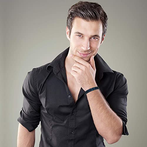 COOLMAN Pulseras Hombre Acero Inoxidable Pulsera Hombre Pulseras de Hombre Azul & Negro Ajustable 15.5-17CM