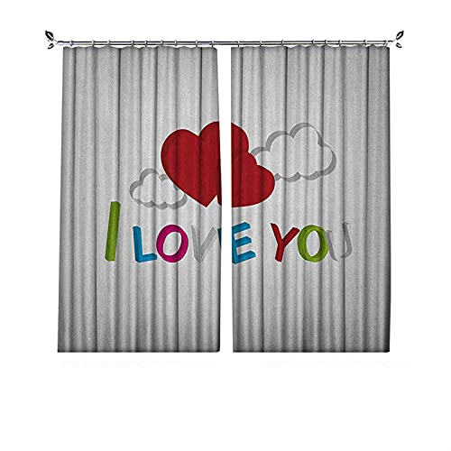 Cortinas plisadas con aislamiento térmico I Love You, letras 3D, nubes y corazones, mensaje romántico Happy Feelings, para travesaños y rieles, ancho 72 x largo 84 pulgadas, verde lima, azul magenta r