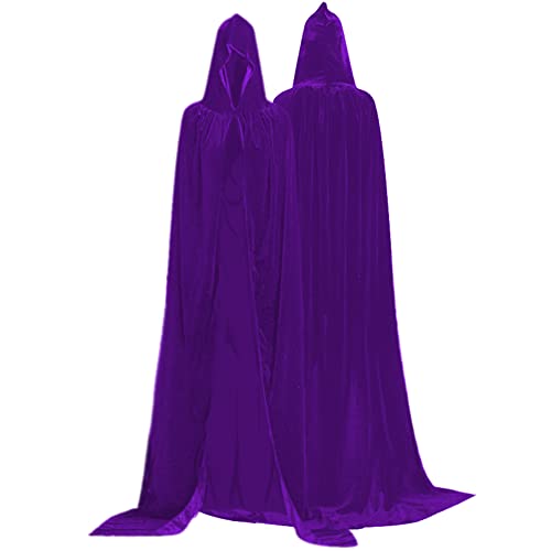 cotigo Larga Capa de Vampiro Diablo de Terciopelo con Capucha para Disfraz de Fiesta Halloween y Carnaval,Talla Unica,para Adulto Mujeres Hombres (Morada)