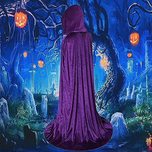 cotigo Larga Capa de Vampiro Diablo de Terciopelo con Capucha para Disfraz de Fiesta Halloween y Carnaval,Talla Unica,para Adulto Mujeres Hombres (Morada)