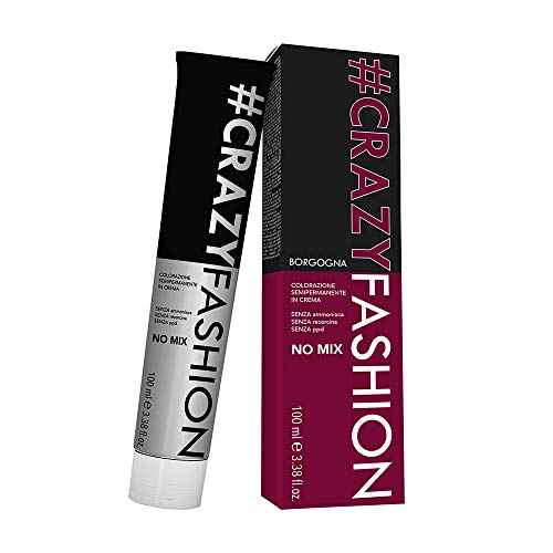 Crazy Fashion - Crema Colorante Semipermanente para el Cabello - Sin Amoníaco, Resorcinol ni PPD - Tintes Temporales para el Cabello - Colorante Borgoña - Tubo de 100 ml