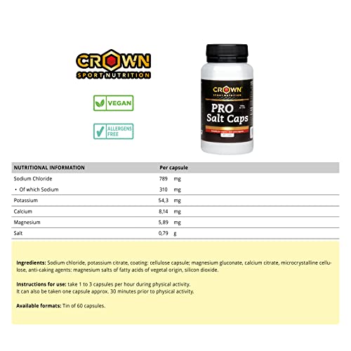 Crown Sport Nutrition Salt Caps - 60 Capsulas de sales minerales deporte electrolitos vegan recuperador pastillas hidratacion isotonico isotonica