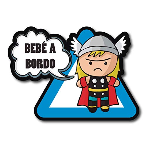 CUAC REVOLUTION Pegatina Bebe A Bordo Thor de Marvel Comic Vinilo Impreso para Coche (Exterior)