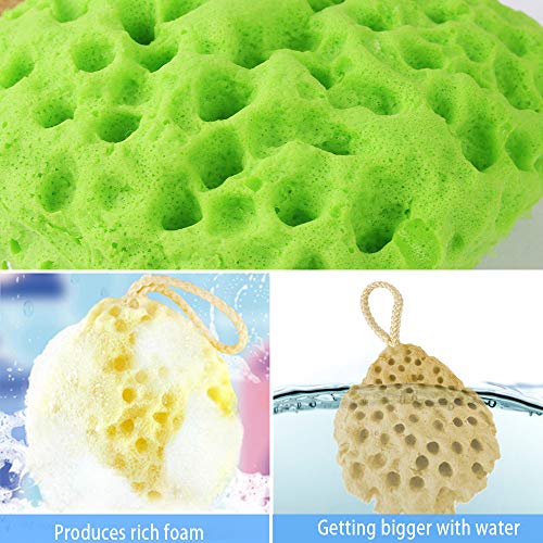 Dadabig 5Pcs Esponja de Baño Naturales Esponja Hidrofílica Esponjas de Ducha Súper Suave para Limpieza Corporal de Mujeres Hombres (4 Colores,10x8cm)