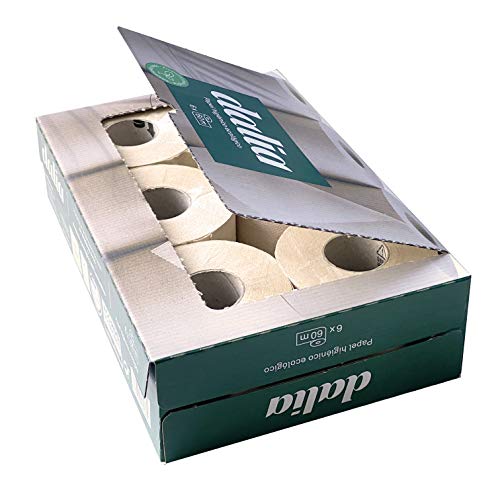 "Dalia - Caja de 6 rollos ultralargos (60m) de papel higiénico ecológico, sin blanquear"