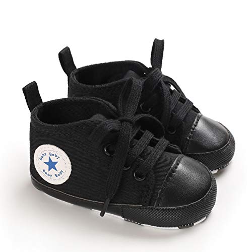DEBAIJIA Bebé Primeros Pasos Zapatos de Lona 6-12M Niños Alpargata Suave Antideslizante Ligero Slip-on 18 EU Negro Oscuro (Tamaño Etiqueta-2)