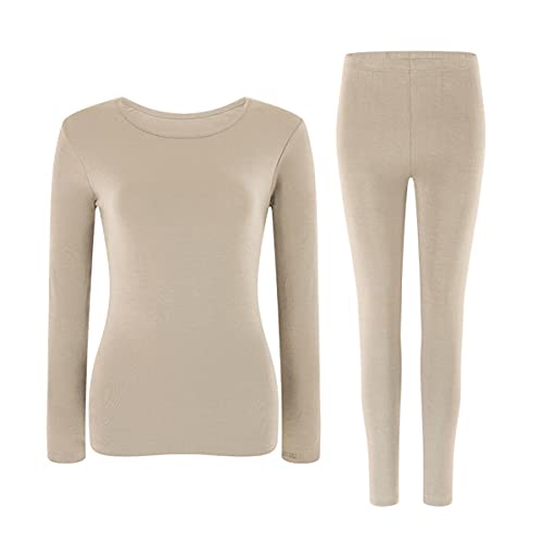 DEBAIJIA Camiseta Térmica de Manga Larga para Mujer, Camiseta Cálida de Otoño Invierno para Mujer, Camiseta Interior Suave y Ligera de Algodón(L-Caqui)