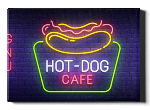 Decoración de pared para el hogar Hot Dog Letrero de neón Lienzo con impresión de letrero brillante 12 x 16 pulgadas (30x40 cm) Comedor Decoración de pared Obras de arte de pared Imágenes para colgar