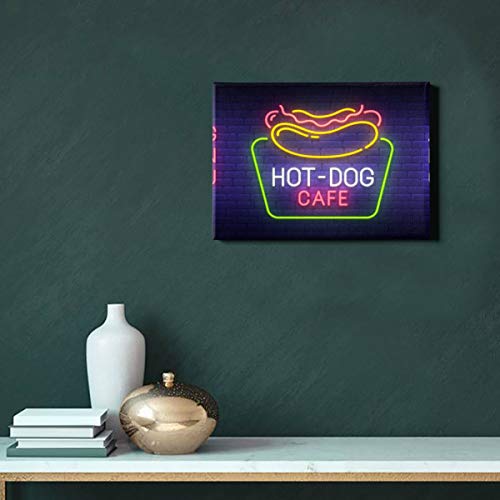 Decoración de pared para el hogar Hot Dog Letrero de neón Lienzo con impresión de letrero brillante 12 x 16 pulgadas (30x40 cm) Comedor Decoración de pared Obras de arte de pared Imágenes para colgar
