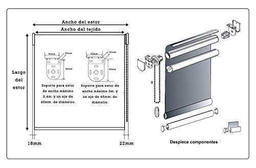 Decorestor Estor Translucido Premium A TU Medida, Desde 40 a 280 cm de Ancho. Permite Paso de Mucha luz y conserva tu intimidad. Color Gris. Estores traslucidos de Calidad para Ventanas y Puertas.