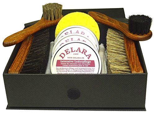 DELARA Conjunto de Limpieza de Zapatos de 9 Piezas en Caja Negra con Relieve de Oro