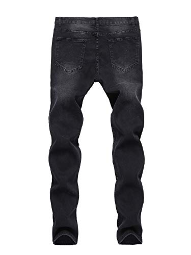 DELIMALI Pantalones vaqueros ajustados desgastados para hombre, pantalones de mezclilla con estampado de graffiti casual y ajuste delgado con agujeros rasgados