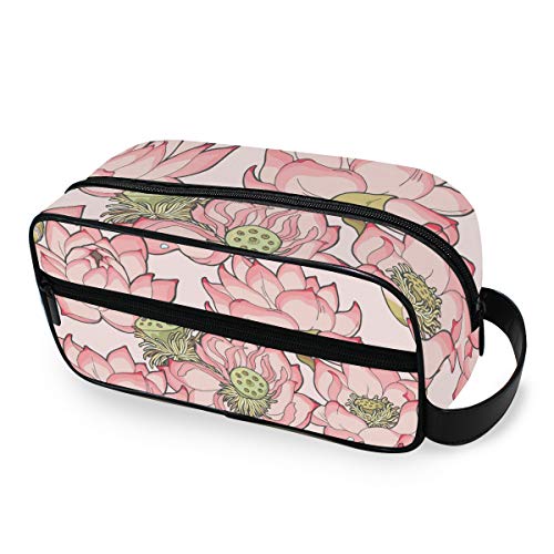 DEZIRO - Neceser portátil de viaje con diseño de flor de loto color rosa claro