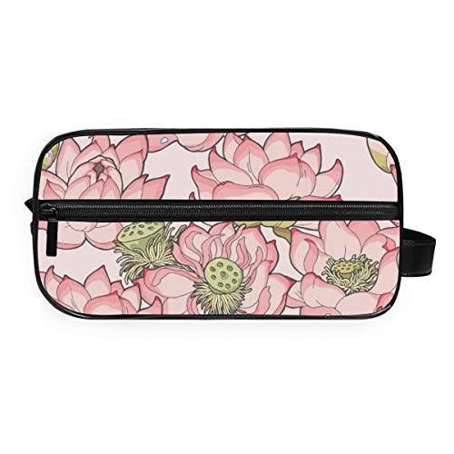 DEZIRO - Neceser portátil de viaje con diseño de flor de loto color rosa claro