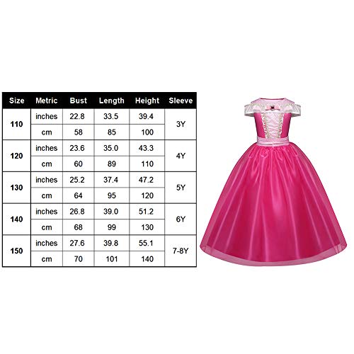 Disfraz de princesa de las niñas Cosplay de la bella durmiente (rosa, 3-10 años)(130cm)