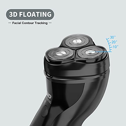 donlix Afeitadora Eléctrica Recargable 100% Impermeable Hombre Rotativa Con Cortapatillas Desplegable Para Bigote Y Patillas Hombres Mujeres Uso en seco y húmedo Negro