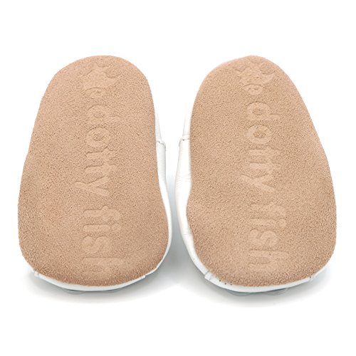 Dotty Fish Soft Leather Baby Sandals with Flowers, Sandalias de Suela Suave Unisex niños, Flores Blancas, 21 EU