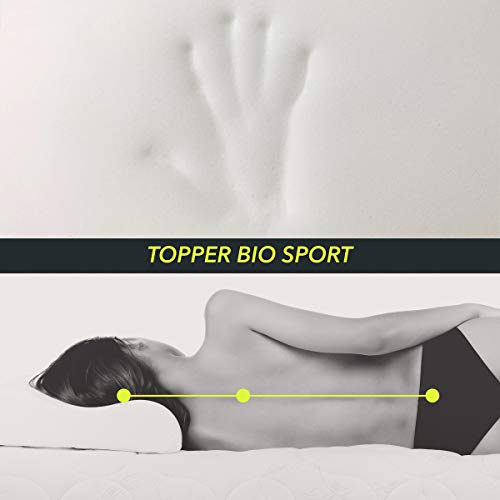 DUÉRMETE ONLINE Topper Colchón Viscoelástico Bio Sport 5cm Grosor | Tejido Súper Transpirable | Antiácaros y Antibacterias, Efecto Antiestrés, 135 x 190