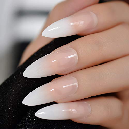 EchiQ Gradeint Natural Nude Pink Stiletto Falsas Uñas Ombre Francés Extra Largo Salón Prensa en el Desgaste UV Nail Art Consejos