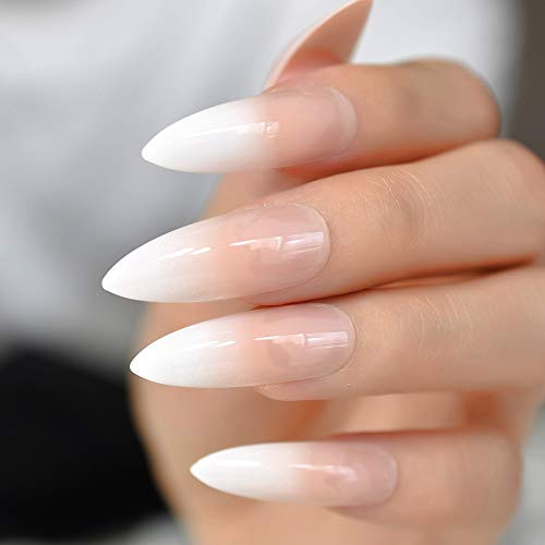 EchiQ Gradeint Natural Nude Pink Stiletto Falsas Uñas Ombre Francés Extra Largo Salón Prensa en el Desgaste UV Nail Art Consejos