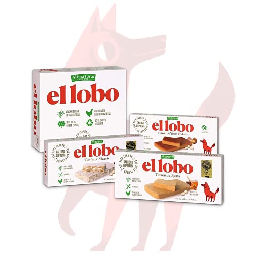 El Lobo - Pack Familiar "All-Natural" Contiene Turrón Blando Jijona 250G, Turrón Duro Alicante 250G y Turrón Blando Yema Tostada 200G, Almendra, Total 700 G - desde el almendro a tu Mesa