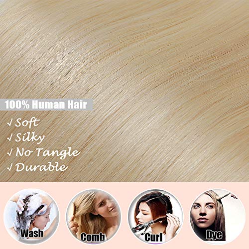 Elailite Extensiones de Clip de Pelo Natural Consejos Completos 8 Piezas Lisas Largas 55cm 85g 100% Remy Cabello Humano #60 Rubio Platino
