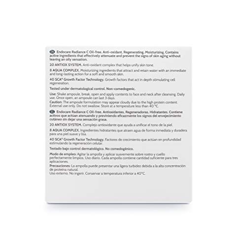 Endocare Radiance C Oil-free - Ampollas Faciales Antiedad, Regeneradoras y Antioxidantes de Alta Tolerabilidad, para Pieles Normales y Grasas, 10 Unidades