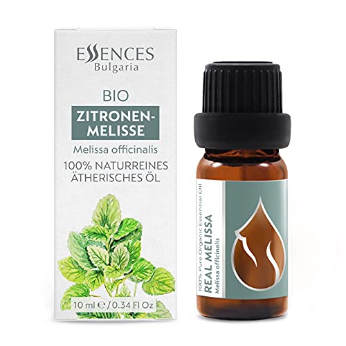 Essences Bulgaria Aceite Esencial de Melisa Orgánico 10ml, 100% Puro, Sin Diluir, Grado Terapéutico, De Granja Familiar, Aceite de Melissa officinalis Certificado Orgánico