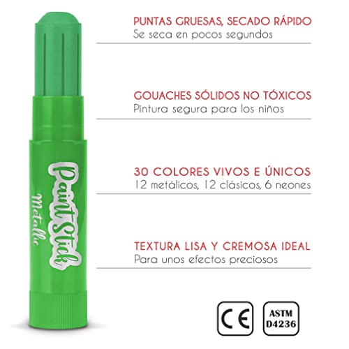 Estuche 30 Barras de Tempera Solida de Colores para Niños - Kit Pintura Niños y Bebes certificada CE - Kit de Arte Infantil - Sticks de Pinturas Niños para Papel, Cristal, Cartón...