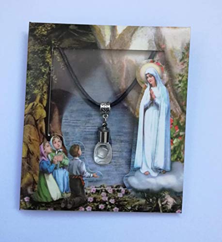 Eurofusioni Agua Bendita Virgen de Fátima - Vial de Vidrio Colgante con Collar - Colgante: h 3.7 cm
