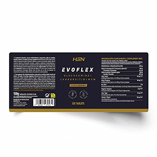 Evoflex de HSN | 120 Tabletas de Glucosamina + Condroitina + MSM | Suplemento para las Articulaciones | Antiinflamatorio Natural | Con Vitamina C + Minerales | Sin Pescado, Sin Gluten, Sin Lactosa