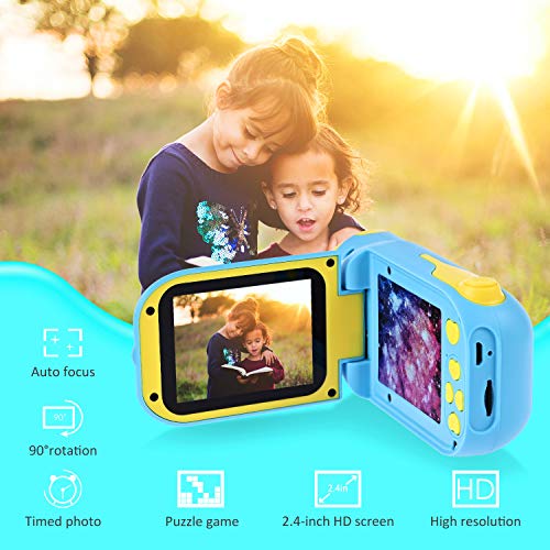 Faburo Cámara para niños para niños y niños, cámara de vídeo digital, cámara de juguete recargable de 2.4 pulgadas, tarjeta de memoria 32G, 1080P 12MP grabadora de vídeo para niños (azul)