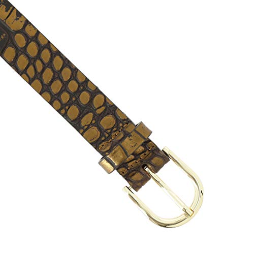 FASHIONGEN - Cinturón para mujer en Piel de Toro Curtida al Vegetal, 3 cm de ancho, RIVOLI - Cocodrilo de oro (Hebilla dorada), 105 / Pantalones 50 a 51