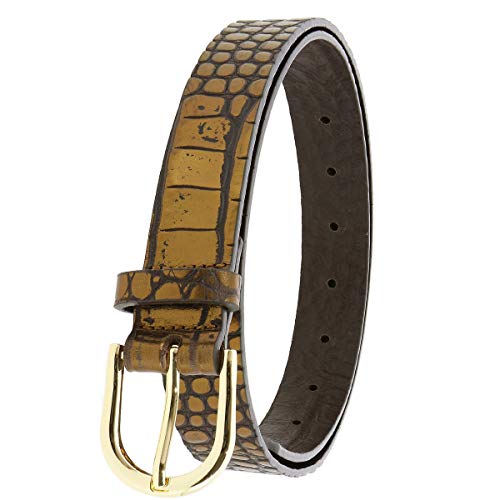 FASHIONGEN - Cinturón para mujer en Piel de Toro Curtida al Vegetal, 3 cm de ancho, RIVOLI - Cocodrilo de oro (Hebilla dorada), 105 / Pantalones 50 a 51