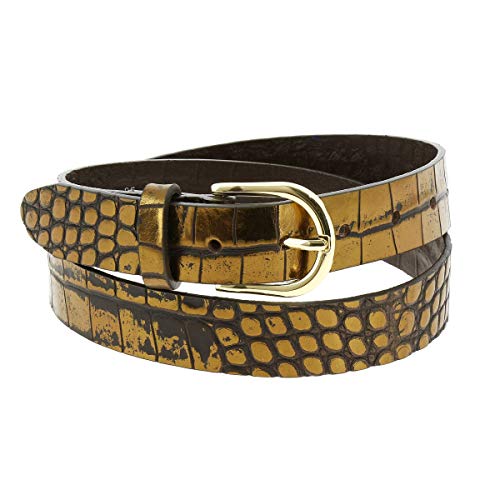 FASHIONGEN - Cinturón para mujer en Piel de Toro Curtida al Vegetal, 3 cm de ancho, RIVOLI - Cocodrilo de oro (Hebilla dorada), 105 / Pantalones 50 a 51