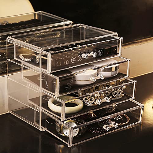 Feibrand - Organizador Maquillaje, Caja Cosméticos, Transparente, 4 Cajones