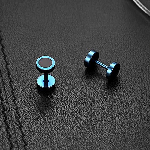 Flongo 6-12mm Pendientes hombre mujer, Azul negros pendientes de acero inoxidable, Estilo Hip Hop redondos pendientes pequeños, 1-4 Pares