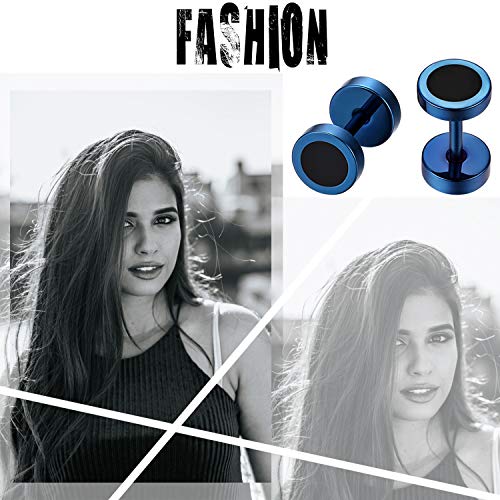Flongo 6-12mm Pendientes hombre mujer, Azul negros pendientes de acero inoxidable, Estilo Hip Hop redondos pendientes pequeños, 1-4 Pares
