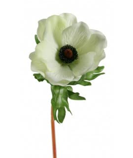 Flor anémona de Color Blanca Artificial con pétalos de Tela decoración Adorno hogar. Medidas: 40x8x8 cm.