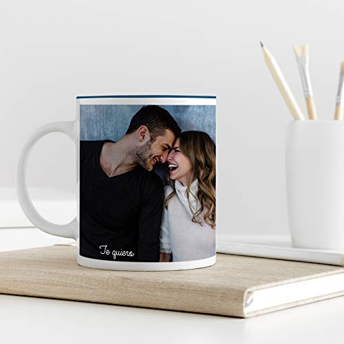 Fotoprix Tazas Personalizadas con Foto y Texto | Regalos Personalizados con Foto para Parejas | Te Quiero | Taza Personalizada con Nombre | Taza de Color Azul Oscuro