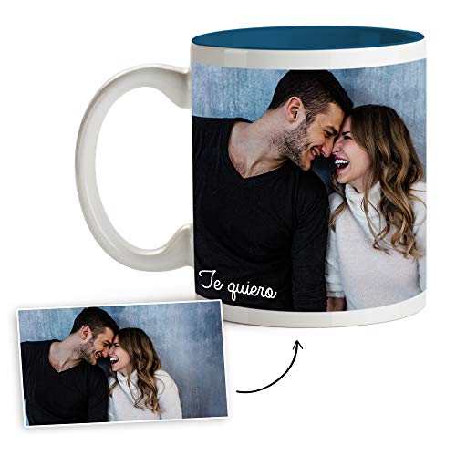 Fotoprix Tazas Personalizadas con Foto y Texto | Regalos Personalizados con Foto para Parejas | Te Quiero | Taza Personalizada con Nombre | Taza de Color Azul Oscuro