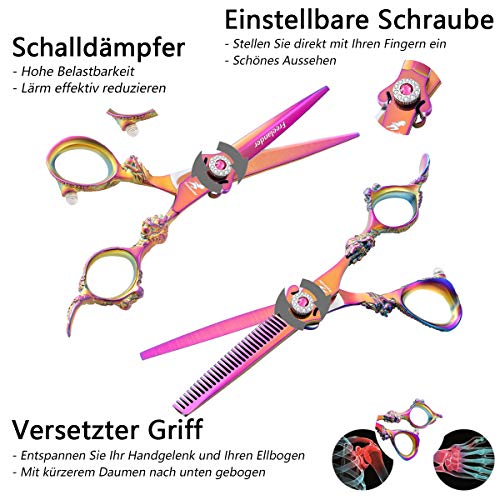 Freelander Tijeras de corte de pelo de dragón de 6 '' Tijeras de peluquería Juego profesional de tijeras de adelgazamiento / adelgazamiento hechas de acero de aleación de cobalto 440C japonés Colorido