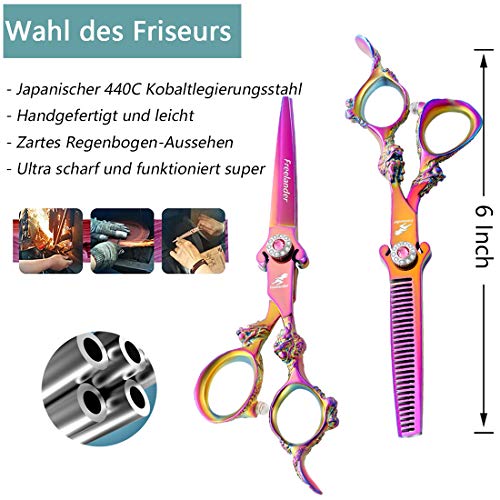 Freelander Tijeras de corte de pelo de dragón de 6 '' Tijeras de peluquería Juego profesional de tijeras de adelgazamiento / adelgazamiento hechas de acero de aleación de cobalto 440C japonés Colorido
