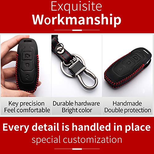 Funda de Cuero para Llave Coche Ford Mondeo Ka Fiesta Focus Galaxy Mustang Kuga 3 Botones Carcasa Piel Cover de Mando y Control de Auto (Solamente Keyless GO)