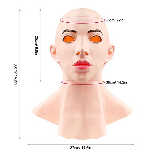 FUNMIX Máscara Humana Realista de látex, Cubierta de Cabeza de látex para Mujer Cosplay Drag Queen Halloween Disfraces para la Cabeza para Cosplay Mascarada de Halloween Fiesta Divertida