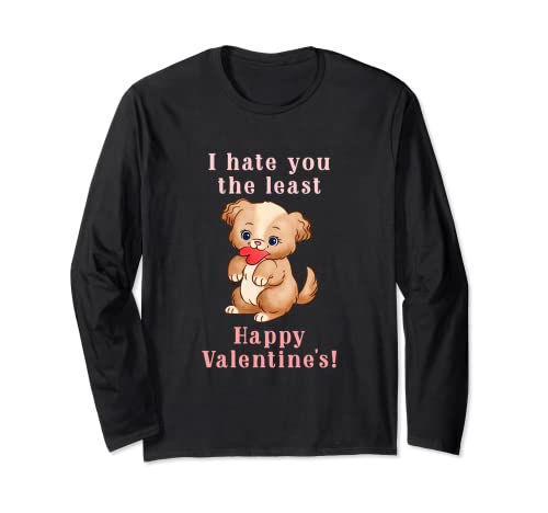 Funny Anti-Social Dog Lover Design AGAINST Valentine's Day Manga Larga