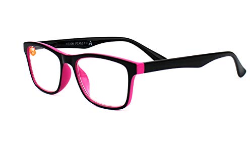 Gafas de Lectura Vista Cansada Presbicia, Gafas de Hombre y Mujer Unisex con Montura de Pasta, Bisagras de Resorte, Para Leer, Ver de Cerca (Rosa, 300)