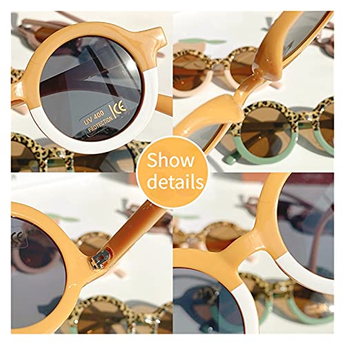 gafas de sol Niños Boys Girls Lindo Leopardo Doble Color Oso Dibujos Animados Forma Redondo Gafas de sol Niños Vintage Gafas de sol UV400 Protección Classic ( Objektiv-Farbe : Lotus root starch )
